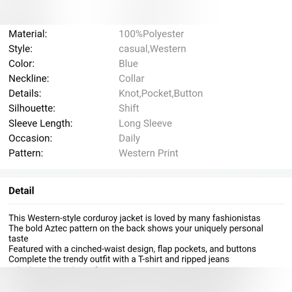 New Blue corduroy Aztec back jacket - Picture 16 of 17